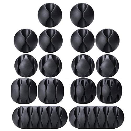 OHill Cable Clips, 16 Pack Black Cord Organizer Cable Management for Organizing Cable Cords Home and Office, Self Adhesive Cord Holders