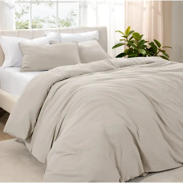 Washed Fog Oversized Queen Duvet Cover and Sham Set by Bare Home