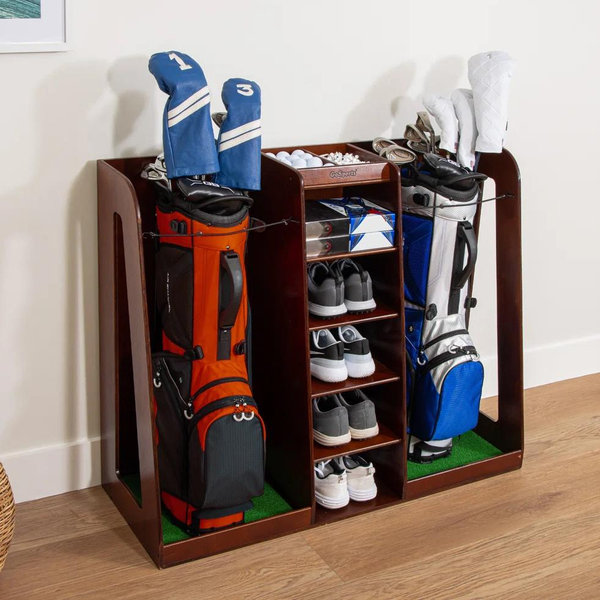 GoSports Wooden Golf Bag Organizer and Storage Rack (Brown)
