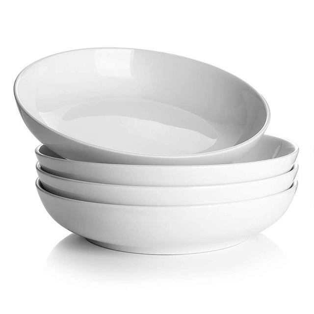 DOWAN Ceramic Pasta Bowls, Large Salad Serving Bowls 30 Ounces, White Soup Bowls, Porcelain Pasta Plates and Bowls Set, Microwave & Dishwasher Safe, Set of 4