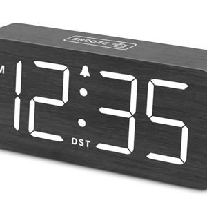 DreamSky Wooden Digital Alarm Clock for Bedroom - Loud Alarm Clock for Heavy Sleepers with Volume Control, Desk Clocks for Living Room with Large Numbers, Dimmer, DST, Wood Decor (Plug in Clock)