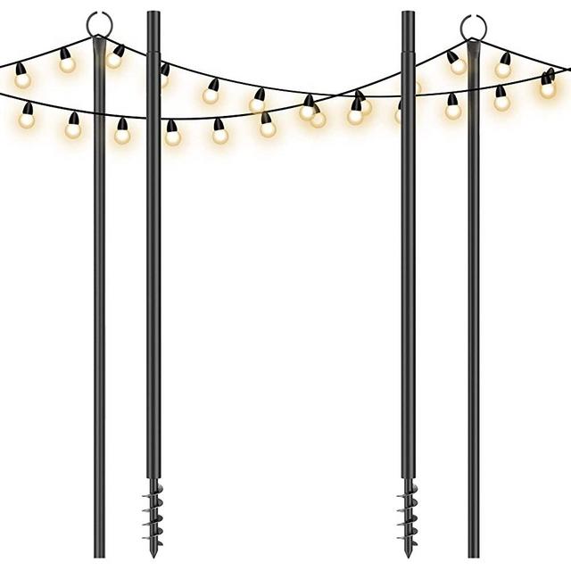 Kincubow String Light Poles for Outdoor 2 Pack, 10.5 Feet Outdoor String Light Pole, Outside String Light Poles for Hanging String Lights, Black String Light Poles for Yard Patio Garden Wedding Party
