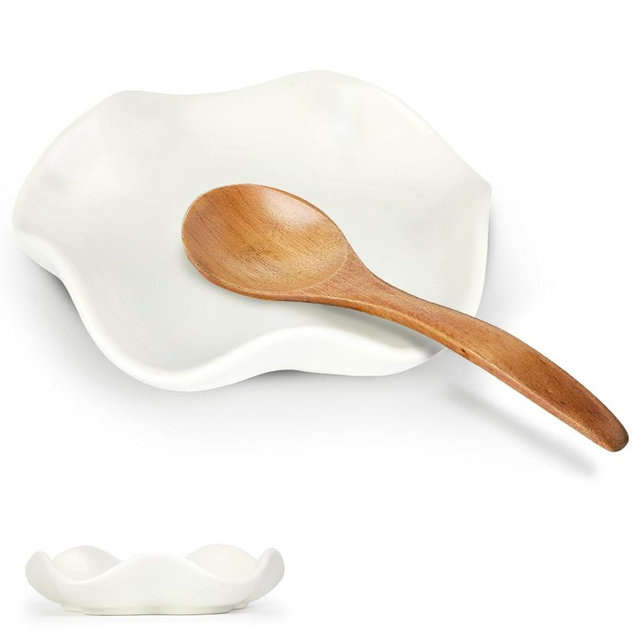 5.12 Inch Spoon Rest for Stove Top,Spoon Rest for Kitchen Counter,Coffee Spoon Rest,Spoon Holder for Stove,Kitchen, Farmhouse Decor,White