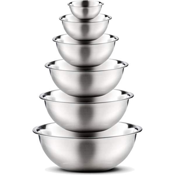 Stainless Steel Mixing Bowls by Finedine (Set of 6) Polished Mirror Finish Nesting Bowl, ¾ - 1.5-3 - 4-5 - 8 Quart - Cooking Supplies
