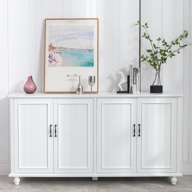 Scurrty 62'' Coffee Bar Cabinet Kitchen with Storage, Buffet Cabinet with Storage, Sideboard Buffet for Dinning Room, Kitchen & Living Room (4 Doors, White)