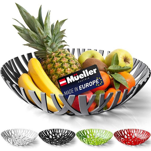 Mueller Fruit Basket, Decorative Fruit Bowl, Fruit and Vegetables Holder for Counters, Kitchen, Countertop, Home Decor, European Made, Gray