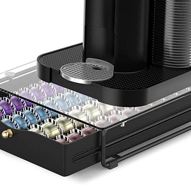 EVERIE Glass Top Drawer Holder Compatible with Nespresso Vertuoline Capsules, Large, NP03-BL