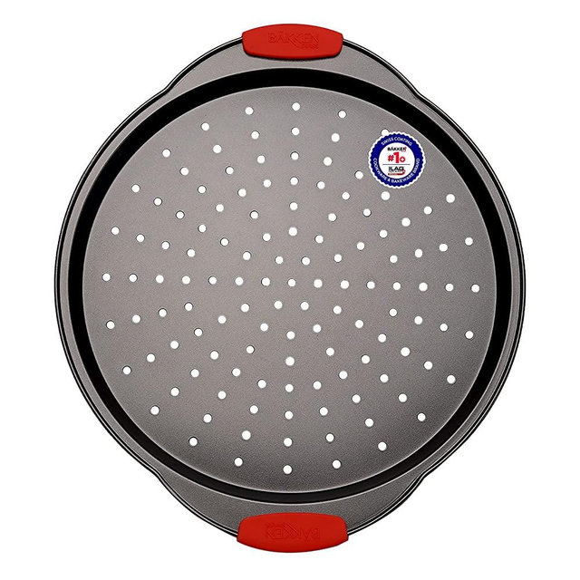 Pizza Tray Carbon Steel Pizza Pan with Holes and Non-Stick Coating – PFOA PFOS and PTFE Free by Bakken