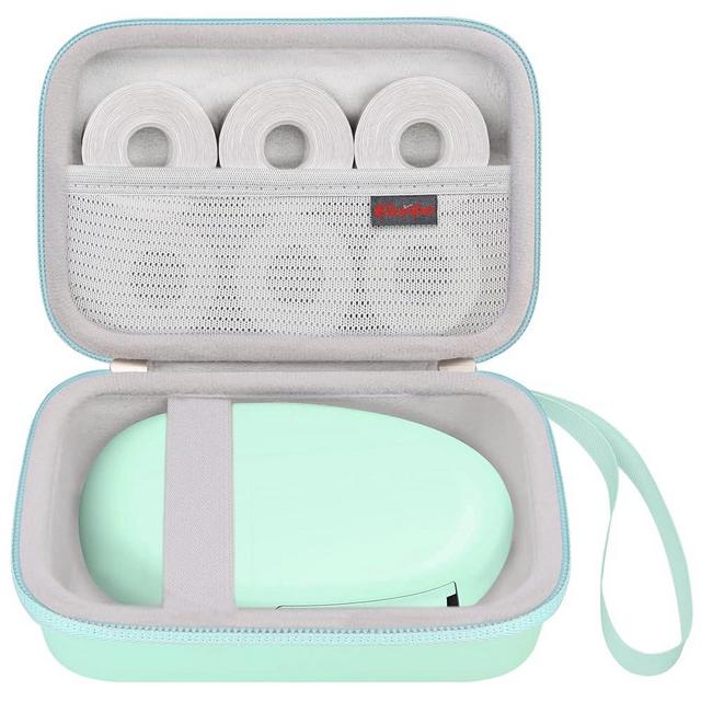 Elonbo Label Maker Case for SUPVAN E10 Mini Bluetooth Label Printer, Extra Interior Mesh Pocket Fits Label Paper Cable, Green. (CASE ONLY! Label Maker not Included)