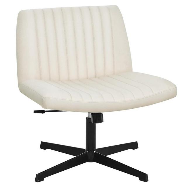 PayLessHere Criss Cross Chair,Armless Cross Legged Office Chair,Wide Comfty Desk Chair with No Wheels Modern Height Adjustable,Swivel Fabric Vanity Chair Computer Task Chair for Home Office (Beige)