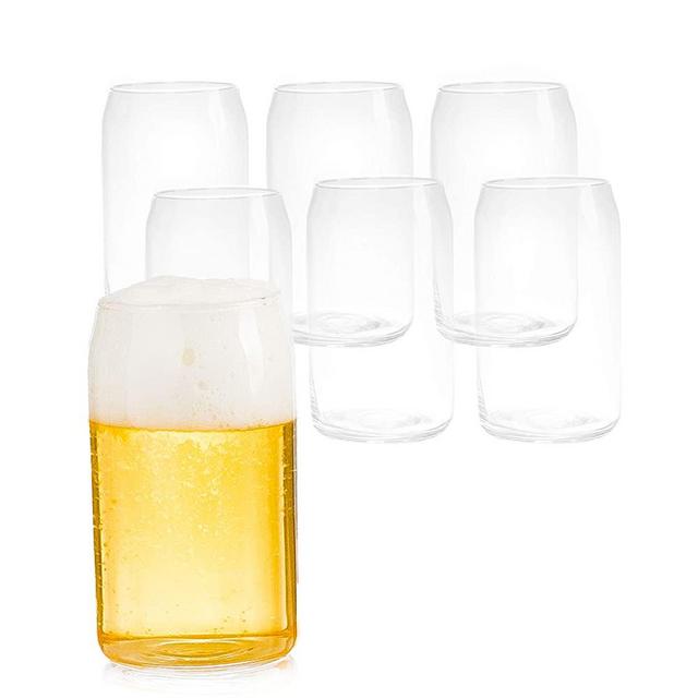 6 Beer Can Glass Cups, 16 oz Can Shaped Drinkware