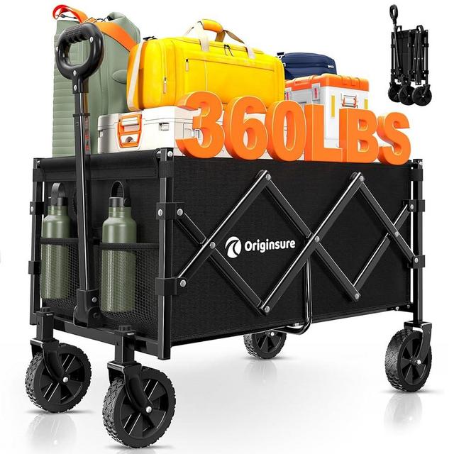 Originsure Collapsible Wagon Cart Foldable - Portable Heavy Duty Folding Beach Wagons with Wheels - Outdoor Utility Carts for Groceries, Shopping, Camping, Sports, Garden with Large Capacity - Black
