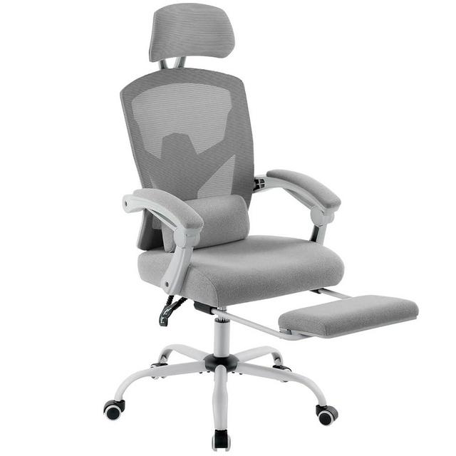 MCQ Office Computer Desk Chair, Gaming Chairs for Adults, High-Back Mesh Rolling Swivel Reclining Chairs with Wheels, Comfortable Lumbar Support, Comfy Arms for Home, Office, Gaming, Student, Grey