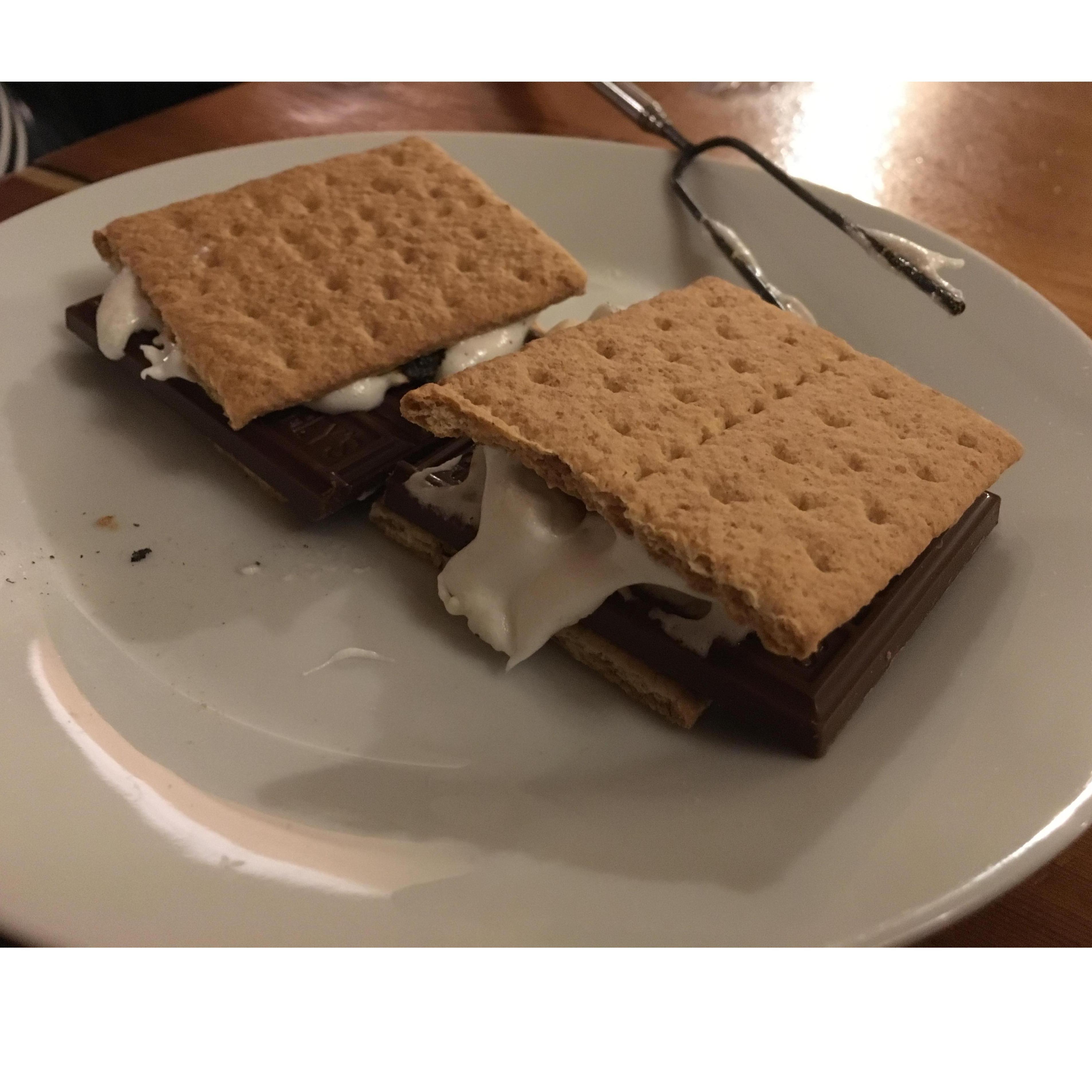 We made s'mores at the lodge right before Justin made his proposal.