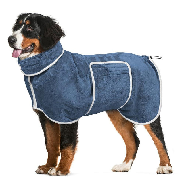Dog Bathrobe Towel Dog Drying Coat - Super Absorbent Bath Robe for Drying Dogs Large, Soft Adjustable Collar & Belly Strap Fast Drying Coat Pet Dog Cat Bath Robe Towel (Blue, X-Large)