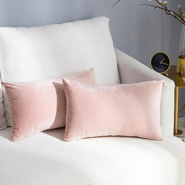 Stellhome Pack of 2 Super Soft Throw Pillow Covers Rectangle Solid Velvet Pillowcase for Bed Couch Sofa Bench, 12 x 20 inch (30 x 50 cm), Pink