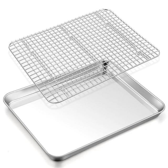 TeamFar Baking Sheet with Rack, 17.6 x 13 x 1 Inch Stainless Steel Baking Tray Pan Cookie Sheet with Cooling Rack Set for Baking/Roasting/Cooling, Non-Toxic & Heavy Duty, Dishwasher Safe