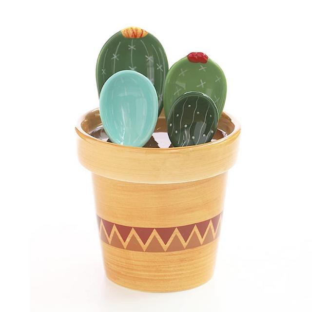  Ceramic Cactus Measuring Spoons set in pot organizer