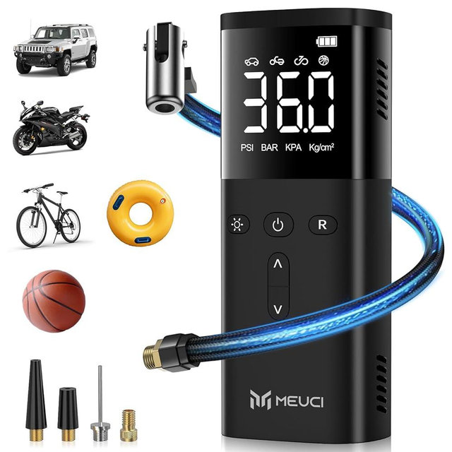 Tire Inflator Portable Air Compressor, 10000mAh Cordless Air Pump for Car Tires, 150PSI Electric Bike Tire Pump with Pressure Gauge, LED Light for Motorcycle, Bicycle, Ball, Car Accessories