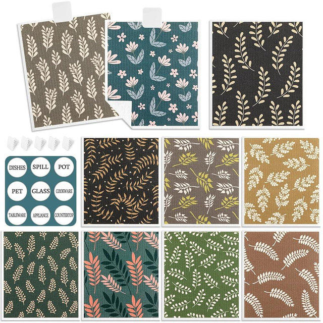 Lucomb 10 Pack Swedish Dishcloths Reusable- Cellulose Cotton Swedish Dish Towels Washable Kitchen Cloths with Hanging Clips, Reusable Paper Towels No Odor for Cleaning Dishes Home Decorative