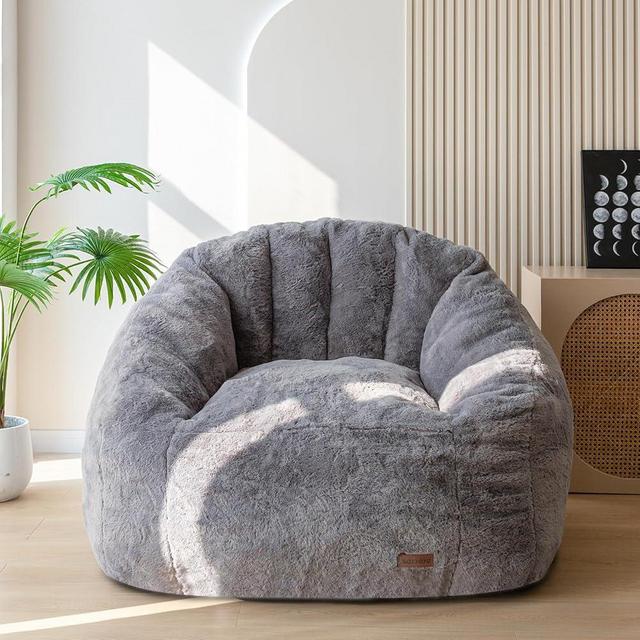 MAXYOYO Giant Bean Bag Chair, Oversized Bean Bag Couch for Adults and Kids, Faux Fur Shell-Shaped Large Bean Bag Chair with Filler, Stuffed Big Accent Sofa Chair Floor Sofa for Gaming, Reading