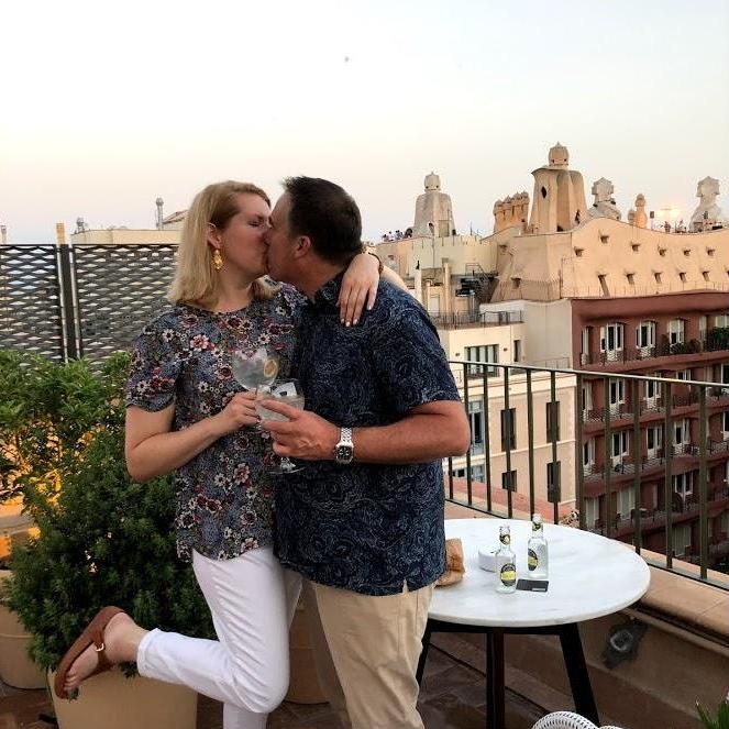 Sharing a kiss on the eve of our engagement. We had the same view when Rob popped the question!
