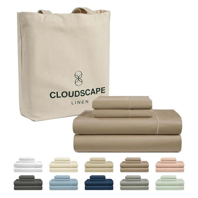 CLOUDSCAPE LINEN 100% Egyptian Cotton Sheets Queen Size Bed Set, 4 Pieces Luxury Bedding Sheet, 1000 Thread Count,Hotel Quality, Silky Soft, Breathable and Durable, Deep Pockets up to 17, Taupe