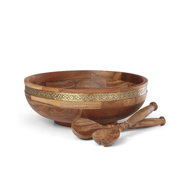 Lenox Global Tapestry Wood Salad Bowl with Servers