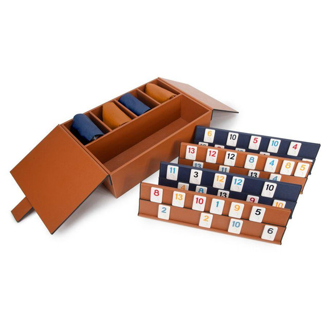 Channing Vegan Leather Rummikub Set, Saddle