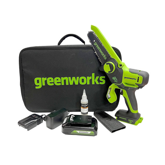 Greenworks 6" 24V POWERALL Brushless Pruner Saw Kit with 2Ah Battery Carry Case, oil Bottle & Charger