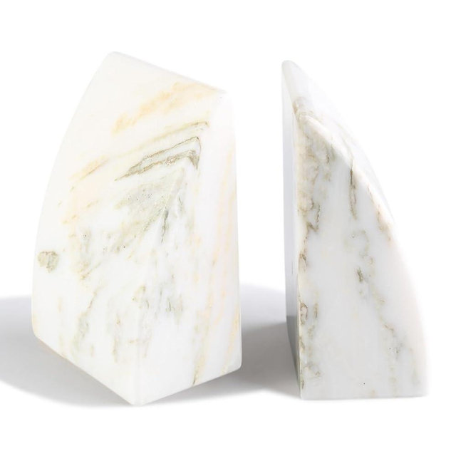 Koville Marble Bookends for Shelves, Large Bookends for Heavy Books, Natural Stone Book Stopper for Books CD Movies, Aesthetic Decorative Book Ends (Oriental Calacatta)