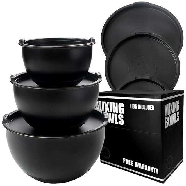 ANGORA BRANDS Matte Black Mixing Bowls - Nesting Mixing Bowls - Stylish Kitchen Essentials for Cooking, and Baking - Ideal Salad Bowl- Durable Nesting Bowl - Matte Mixing Bowl by Samma