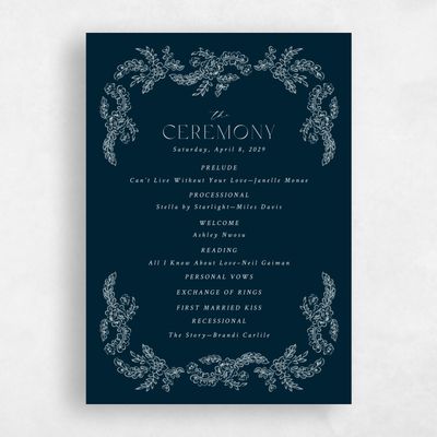 Darkest Teal, Blue Wedding Program - Petalo