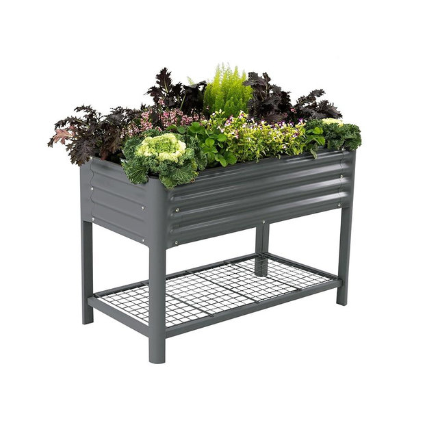 Elevated Raised Garden Bed-V Series, 2' x 4' Garden Beds with Legs & Storage Rack for Patio Porch, 700 Lbs Weight Capacity, Outdoor Planter Boxes for Gardening Herbs Vegetables Flowers, Modern Gray