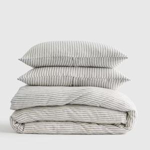European Linen Stripe Duvet Cover Set in Mist/white Stripe