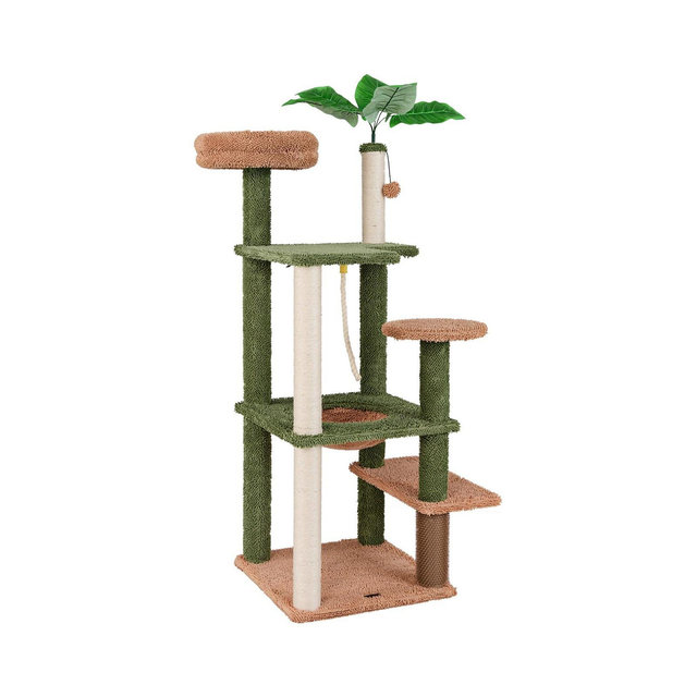 Cat Tree Tower with Multi-Level Platforms, Scratching Posts and Cozy Plush Bed-Green