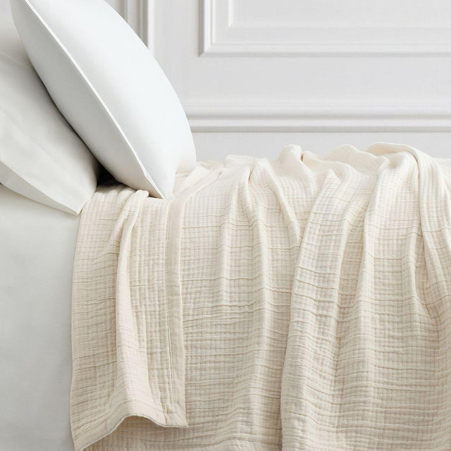 Cotton Linen Gauze Blanket, Full/Queen, Natural