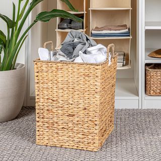 Handwoven Water Hyacinth & Seagrass Basket with Handle