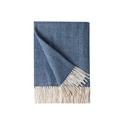 Bourina Decorative Herringbone Faux Cashmere Fringe Throw Blanket Lightweight Soft Cozy for Bed or Sofa Farmhouse Outdoor Throw Blankets, 50" x 60", Navy
