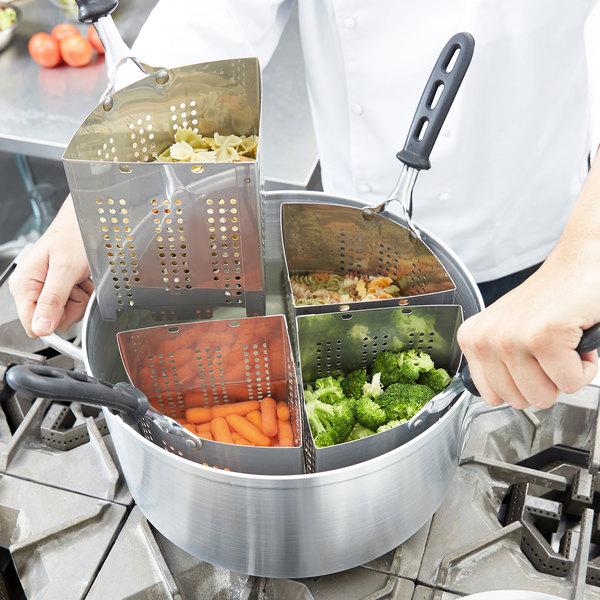 Vollrath 68127 Wear-Ever Vegetable and Pasta Cooker Set - Includes Aluminum Pot and Four Insets with TriVent Silicone Handle