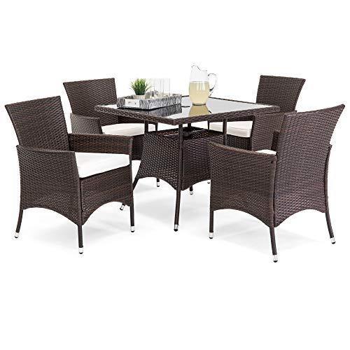 Best Choice Products 5-Piece Indoor Outdoor Wicker Patio Dining Set Furniture w/Table, Umbrella Cutout, 4 Chairs- Brown