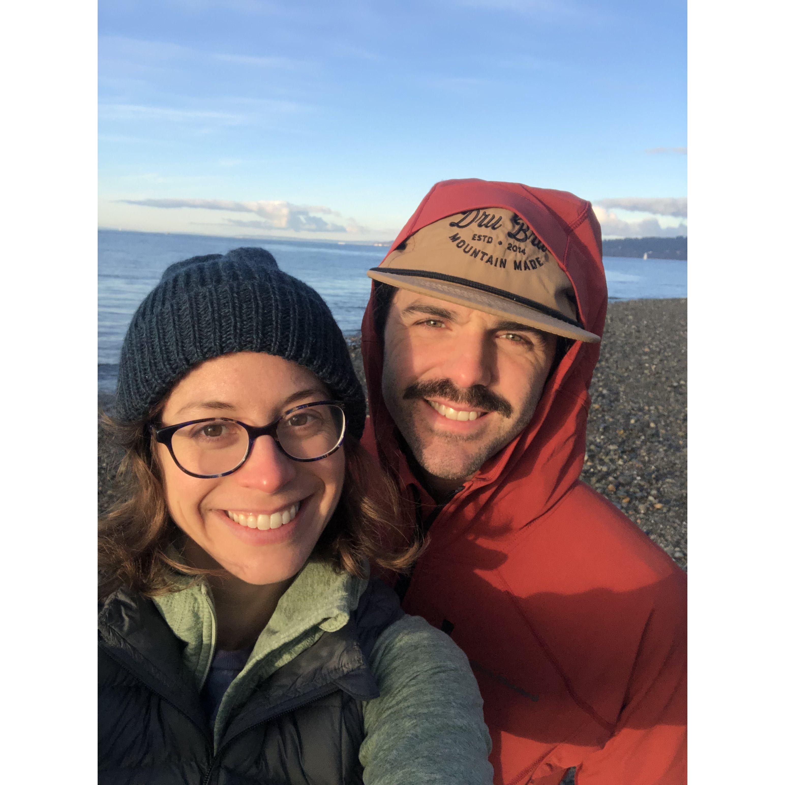 Sunset walks at Golden Gardens beach in Seattle
