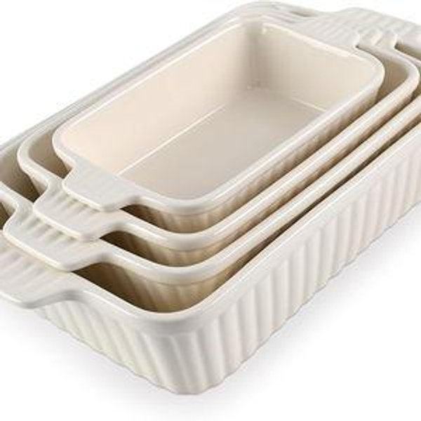 COOK WITH COLOR Casserole Dishes for Oven, Porcelain Baking Dishes, Ceramic Bakeware Sets of 4, Rectangular Pans Handles for Baking Cake Kitchen