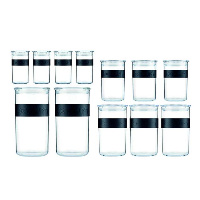 Bodum Presso Shatterproof Storage Jar 12 Piece Set, Black