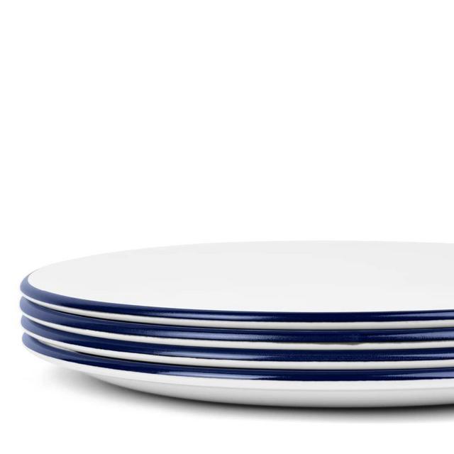 Made In Cookware - Dinner Plates - Set of 4 (White w/ Navy Rim) - Made in England