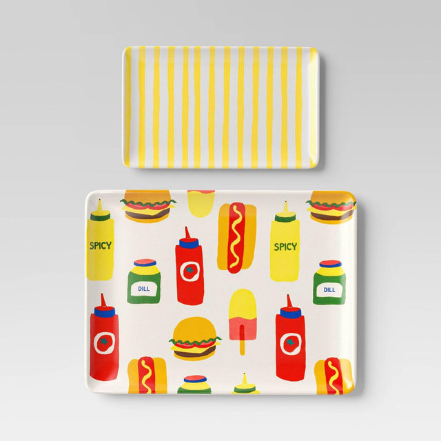 2pc 10.88" Melamine Rectangle Serving Platter Set - Room Essentials™
