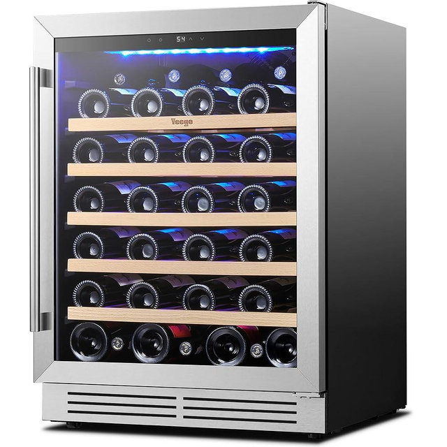 Yeego Wine Fridge Cooler - 24 Inch Wine Fridge Hold 47 Bottles, 40-65°F Wine Refrigerator Glass Door, Built in, Freestanding Under Counter Fridge for Beer Soda Drink Home Bar Office(5.12 Cu.ft)