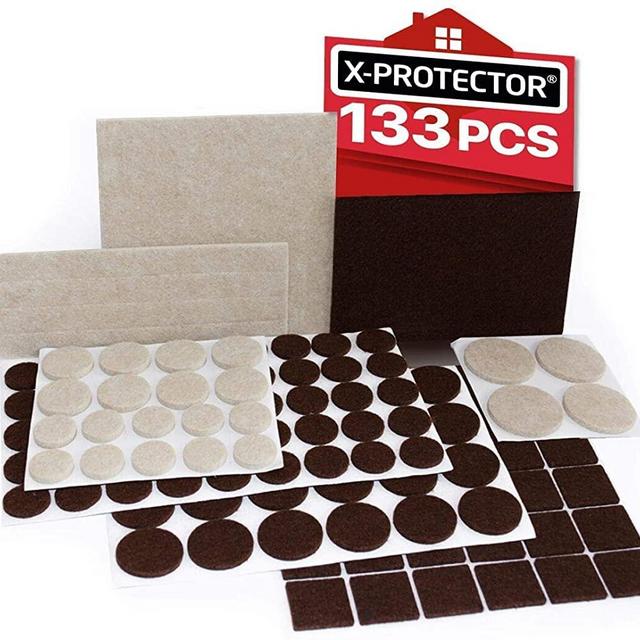 X-PROTECTOR Premium Two Colors Pack Furniture Pads 133 Piece! Felt Pads Furniture Feet Brown 106 + Beige 27 Various Sizes - Best Wood Floor Protectors. Protect Your Hardwood & Laminate Flooring