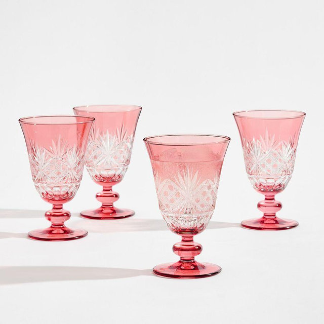 Antique Cut Glass Goblets, Set of 4 - Blush
