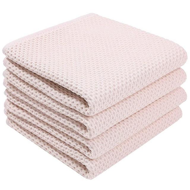 100% Cotton Waffle Weave Kitchen Dish Towels, Super Soft and Absorbent Kitchen Towels, Set of 4 (Beige, 13 in x 28 in)